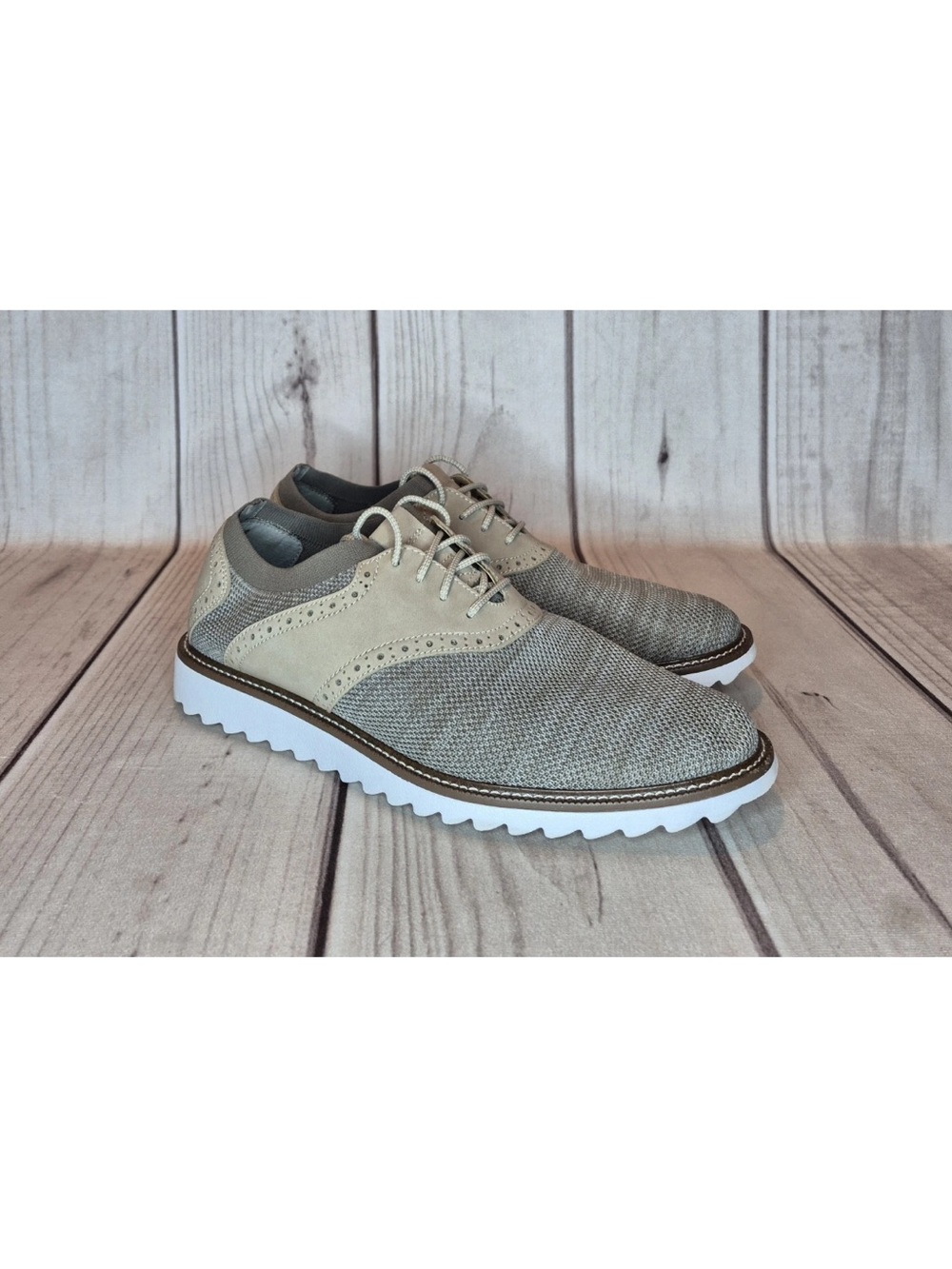 Johnston & Murphy Mens Size 11.5M Saddle Lace-Up Sneakers Taupe Space Dye